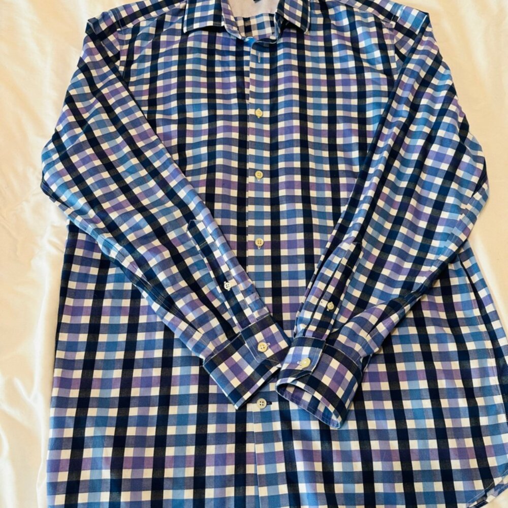 Banana Republic Camden Fit Sz L Non-Iron Long Sleeve Button Up Blue/Purple Plaid